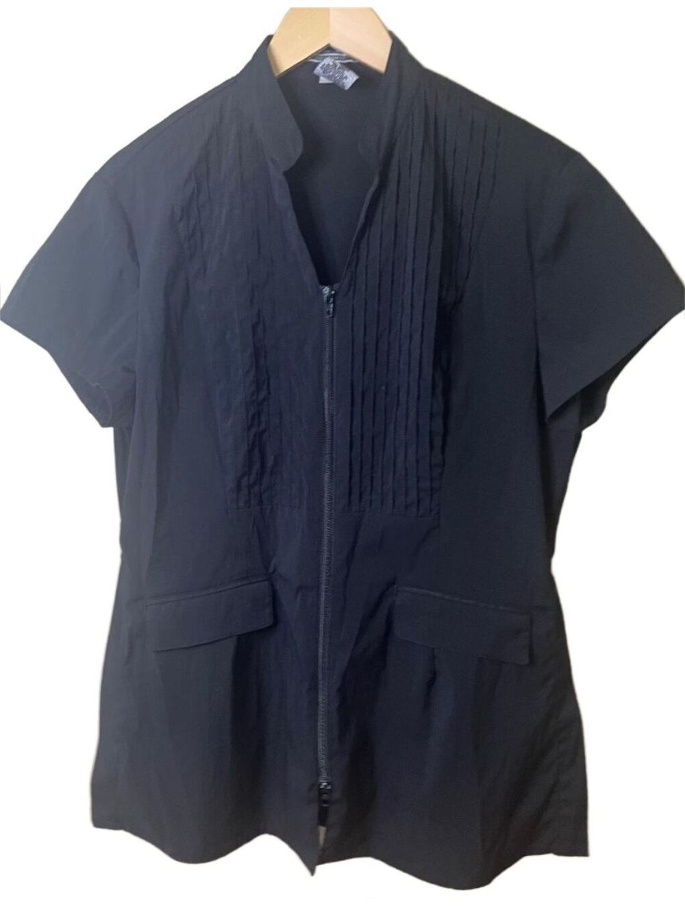 Noel Asmar Zip Front Spa Tunic XL Black Pintuck Esthetician Massage Uniform